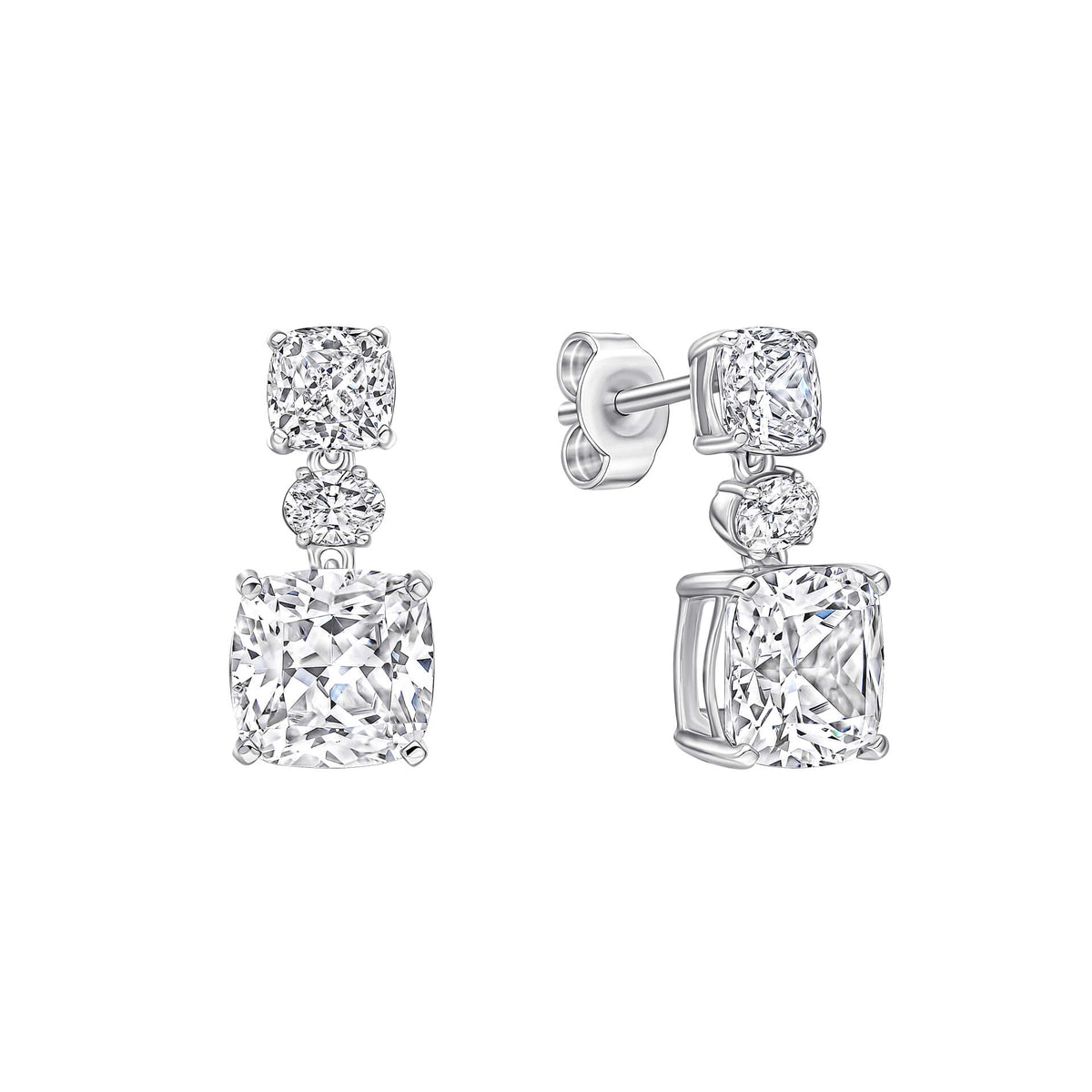 Aurelia Radiant & Oval Drop Earrings in Platinum-Plated S925 Silver