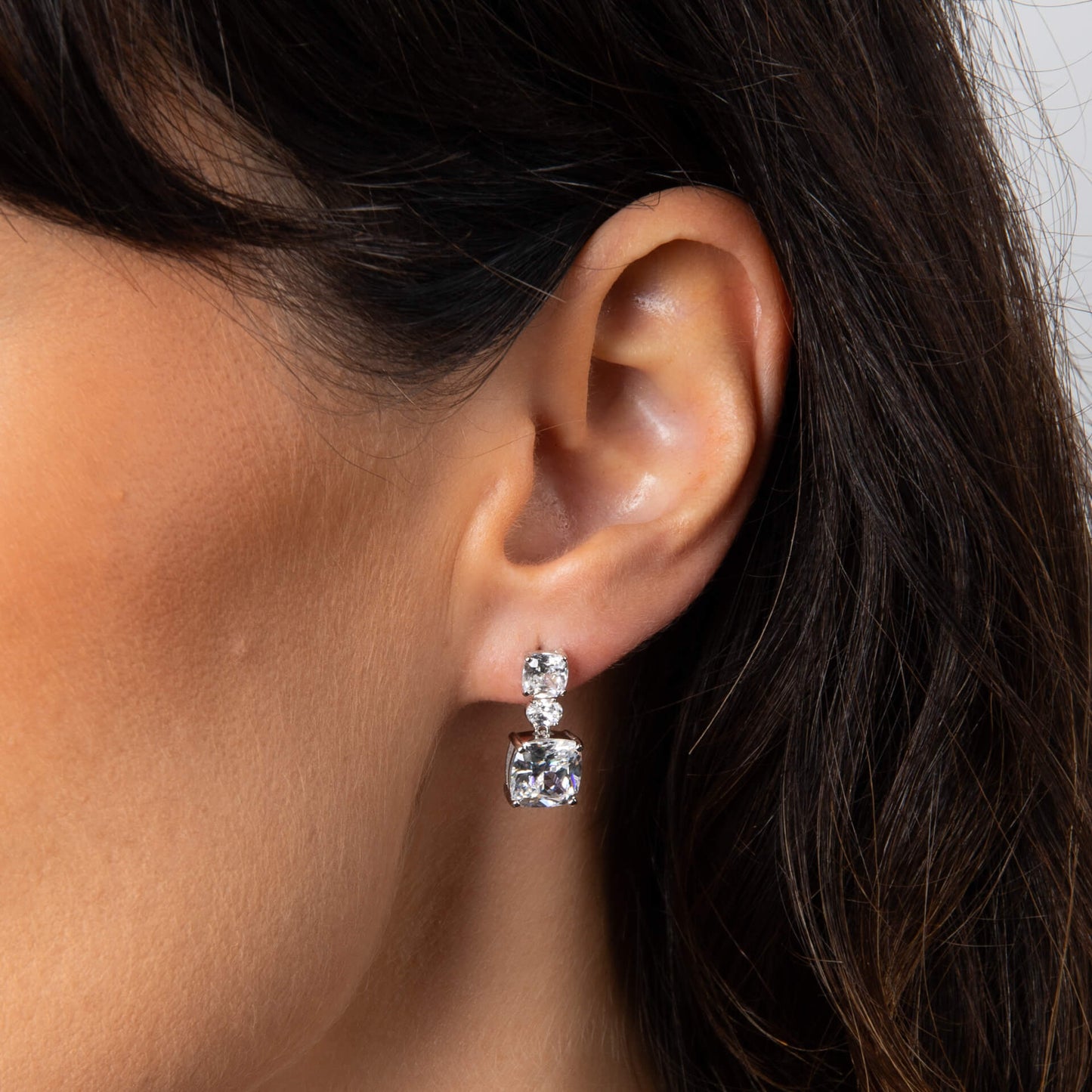 Aurelia Radiant & Oval Drop Earrings in Platinum-Plated S925 Silver