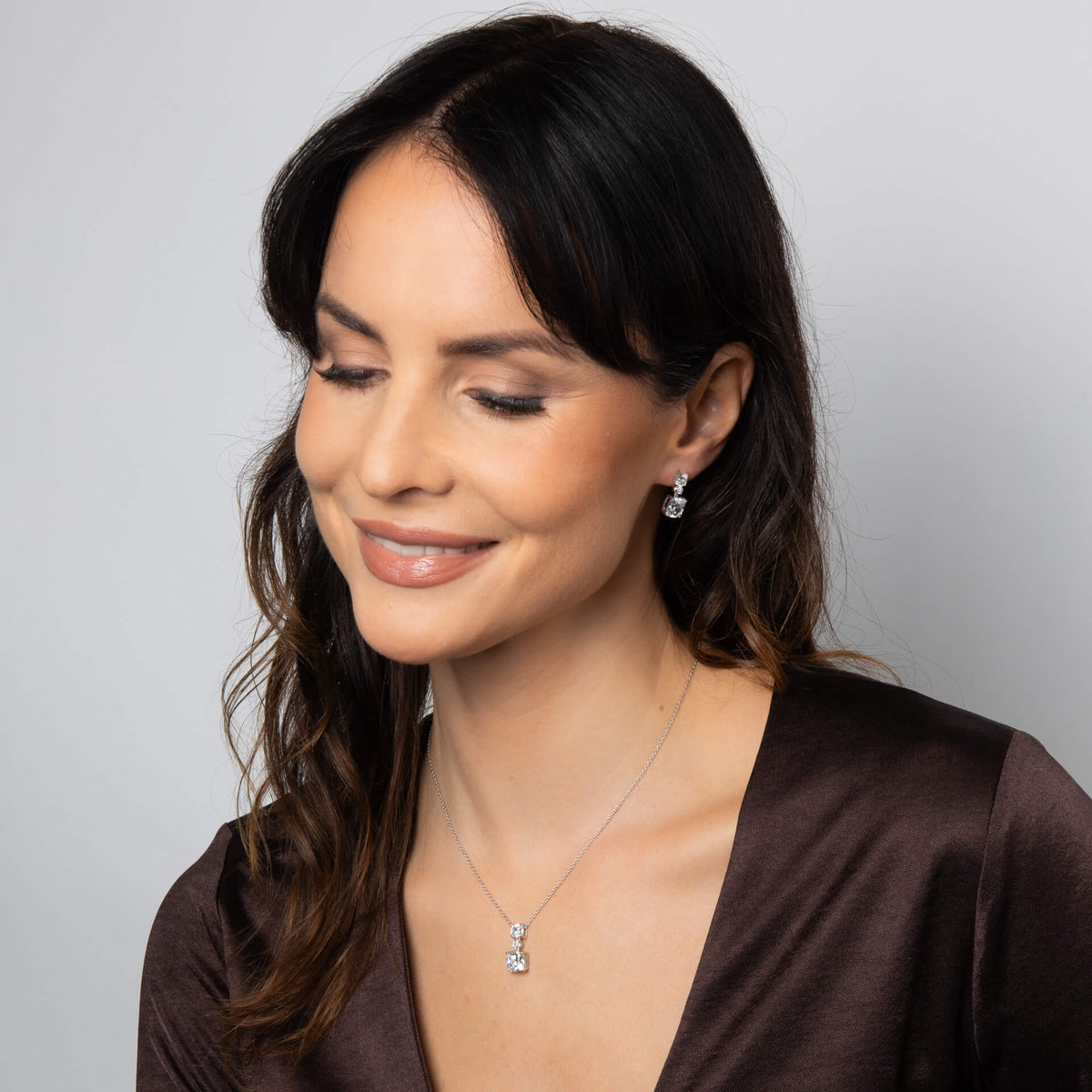 Aurelia Radiant & Oval Drop Earrings in Platinum-Plated S925 Silver